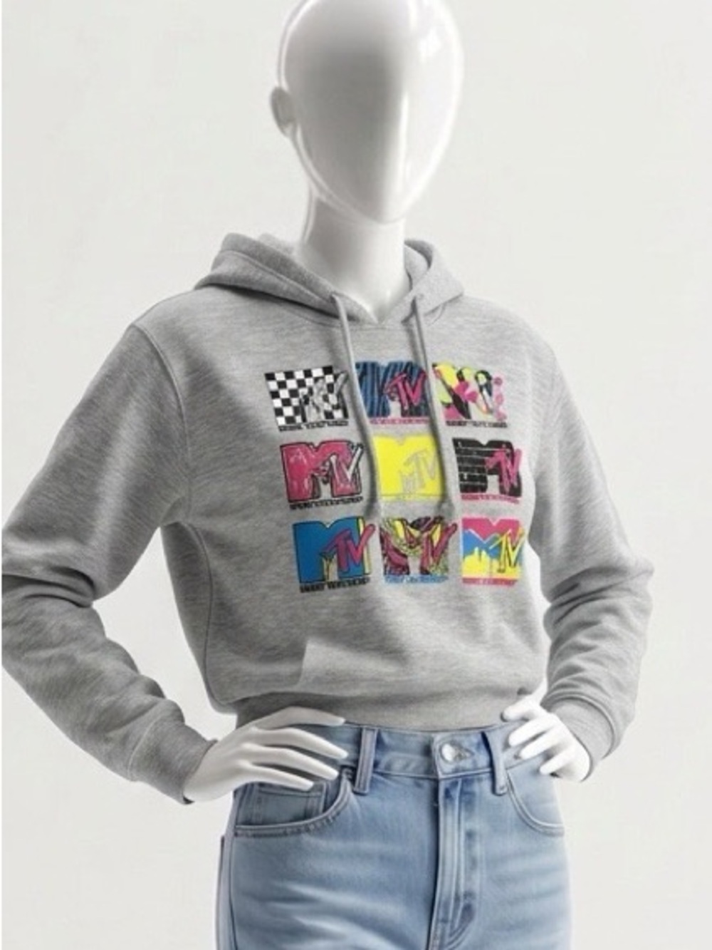 MTV Gray Hoodie with Multicolor Logo Grid